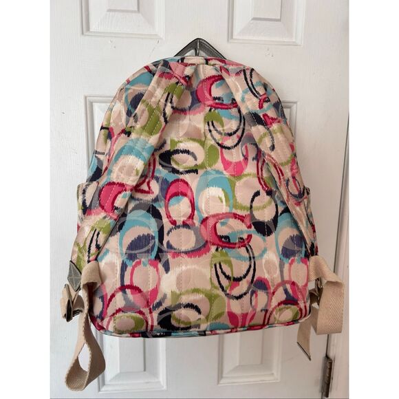 Coach Poppy Ikat Signature Multicolored Drawstring Backpack ? EUC Coach Backpack Poppy Ikat Multicolor Silver Large main image 3